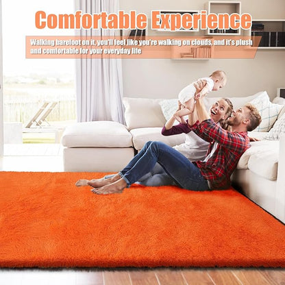 9x12 Fluffy Area Rugs for Living Room,Orange Large Fuzzy Shag Area Rug for Bedroom,Soft Non-Shedding Indoor Plush Carpet for Kids Bedroom Nursery Home Decor