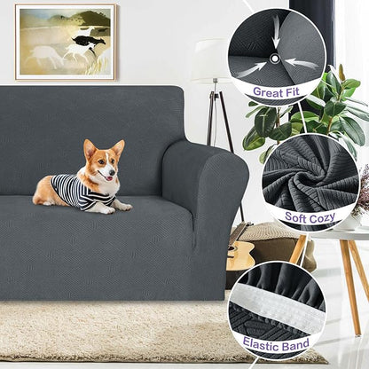 ZNSAYOTX Super Stretch Loveseat Covers (57"-70"), New Striped Love Seat Slipcover, Dogs Pet Friendly Anti-Slip Couch Protector Spandex Durable 2 Seater Fabric Sofa Cover (Dark Grey, Loveseat)