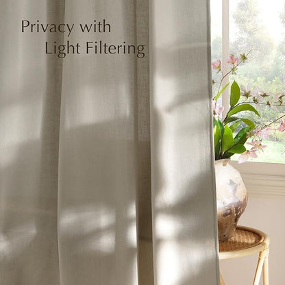 NICETOWN Cocoa Cream Linen Curtains for Kitchen, Thick Flax Small Window Treatments Semi Sheer Privacy Assured with Light Through for Cafe/Bathroom, W55 x L84, 2 Panels