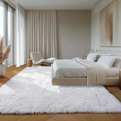 ONASAR White 6x9 Area Rugs for Living Room Bedroom, Large Fluffy Bedside Throw Rug, Soft Plush Shaggy Fuzzy Floor Carpet for Nursery Kids Girls Boys Teen Dorm Home Office Decor Aesthetic