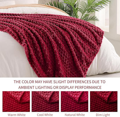 Exclusivo Mezcla Fleece Throw Blanket for Couch, Extra Large Fuzzy Deep Red Bed Blankets, Soft Cozy Plush Sofa Throws for All Seasons, 50x70 Inches