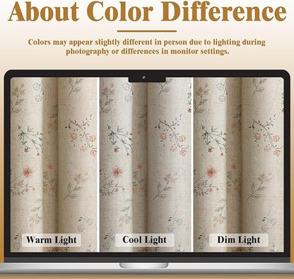 Boho Floral Spring 100% Blackout Curtains 84 Inch Length 2 Panels Set, Linen Texture Farmhouse Curtains Beige Tassel for Living Room Bedroom Vintage Rustic Patterned Printed Western Rod Pocket
