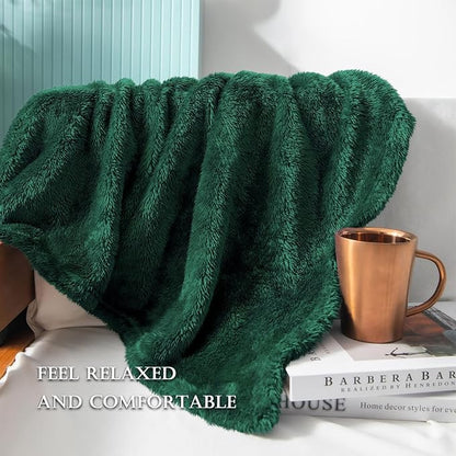 Exclusivo Mezcla Plush Fuzzy Fleece Bed Blanket King Size, Super Soft, Fluffy and Warm Blankets for Couch, Bed, All Season (Forest Green, 90x104 inches)