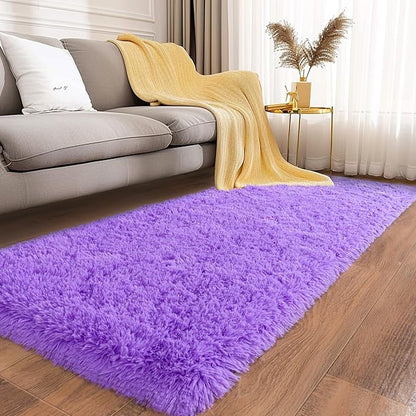 Ultra Soft Runner Rugs for Bedroom Hallways with Upgraded Non-Slip Rubber Backing & Thick Memory Sponge, 2x8 Feet Fluffy Shag Throw Area Rug for Bedside Dorm Light Purple