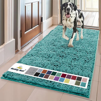 Muddy Mat® | Super Absorbent Door Mat Indoor, Microfiber Quick Dry Chenille Entryway Rug, Non-Slip Front Door Mat, Indoor Mats for Entryway, Machine Washable Pet Rug, Teal 36"x60"