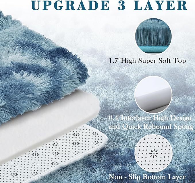 Rugs for Living Room 6x9, Alfombras para Salas Shag Large Plush Soft Area Rug, Shaggy Carpets for Bedroom, Kids Boys Girls Home Decor Aesthetic (Dark Blue Tie-Dyed, 6 x 9 Feet)
