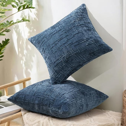 decorUhome Navy Blue Chenille Throw Pillow Covers 20x20 Set of 2 Textured Soft Cozy Slubby Couch Pillow Covers Modern Farmhouse Boho Decorative Pillow Cases for Bed Sofa Living Room
