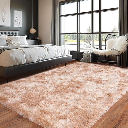 Pionblank Large Rug for Living Room 6x9 Feet, Modern Soft Shag Area Rug, Plush Fuzzy Carpet for Bedroom Girls Boys Room Home Nursery Teens Dorm Decor, Tie-Dyed Beige