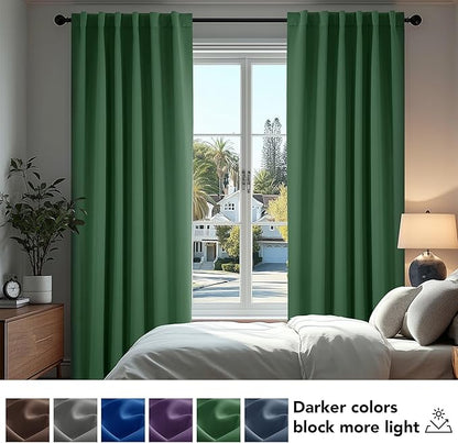 Deconovo Blackout Curtains, Thermal Insulated, W52 x L63 2 Panels, Back Tab, Machine Washable, Room-Darkening Drapes for Bedroom/Living Room Dark Forest