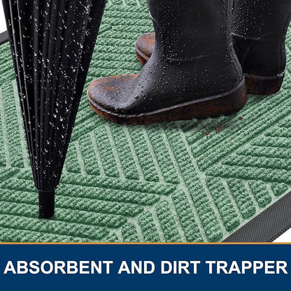 Smiry Front Door Mat Outside Entrance, Heavy Duty Sturdy Natural Rubber Doormat, Trap Dirt and Moisture, Easy Clean Low Profile Welcome Floor Mats for Indoor Outdoor Entry, 35X23 Inch, Mint Green