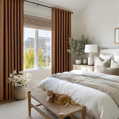 MIULEE 100% Blackout Linen Curtains for Bedroom, Brown Solid Luxury Decor Thermal Insulation Room Darkening Drapes for Living Room Nursery Back Tab Rod Pocket 42 x 96 Inches, 2 Panels