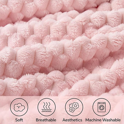 BEDELITE Fleece Blanket Twin Size for Bed Couch, 3D Jacquard Decorative Pink Throw Soft and Cozy Warm Plush Fuzzy Blanket All Seasons Suitable, 60x80Inches