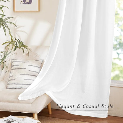 NICETOWN Thick Linen White Curtains 72 inches Long for Doorway, Grommet Vertical Drapes Privacy Added with Light Through Window Treatments for Bedroom, W55 x L72, 2 Pieces