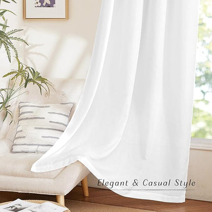 NICETOWN White Linen Kitchen Window Curtains Over Sink, Grommet Thick Linen White Short Window Treatments Privacy Assured with Light Filtering for Bedroom/Bathroom, W34 x L36, 2 Panels