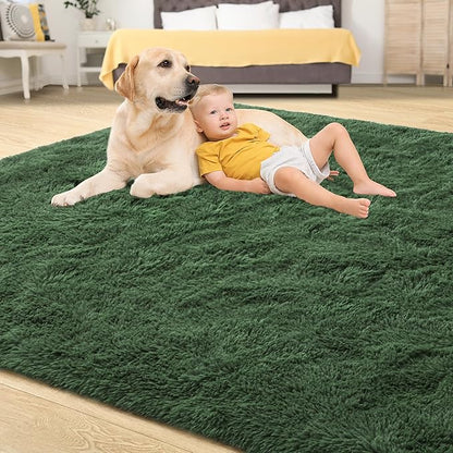 Tepook Soft Fluffy Rugs for Bedroom, 4x6 Area Rug for Living Room, Modern Shaggy Room Rug for Kids Boys Girls, Plush Throw Rugs Indoor Nursery Home Decor Rug with Non-Slip Bottom, Dark Green