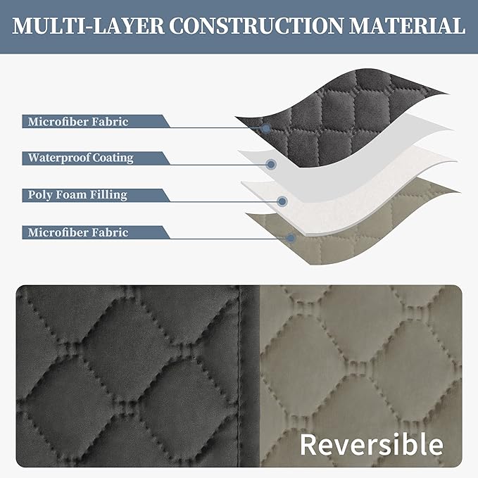ISSUNTEX Double Protection 100% Waterproof Loveseat Sofa Covers for Living Room, Couch Covers for 2 Cushion Couch Sofa, Reversible Furniture Protector Sofa Cover for Dogs (Loveseat, Dark Gray/Beige)