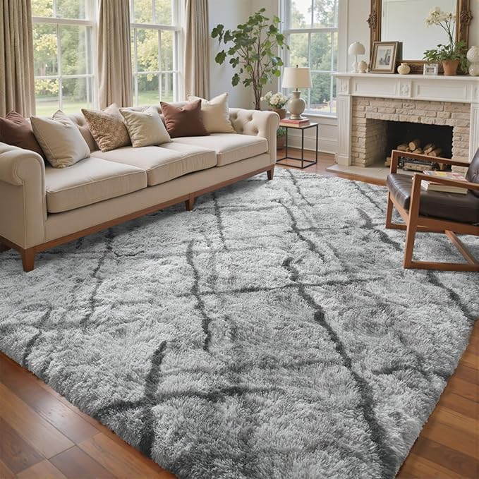 5x7 Ft Large Shag Rugs for Bedroom Living Room, Tie Dyed Ultra Soft Fluffy Furry Area Rug for Indoor Floor, Aesthetic Carpet for Home Decor (Grey)