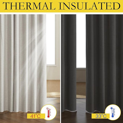 NICETOWN Snowbound Vintage Linen 100% Blackout Curtains for Kitchen, Thermal Insulated Curtains 63" Long, Noise Reducing Window Treatment Drapes for Dorm Room, 62" Wide Per Panel, Set of 2