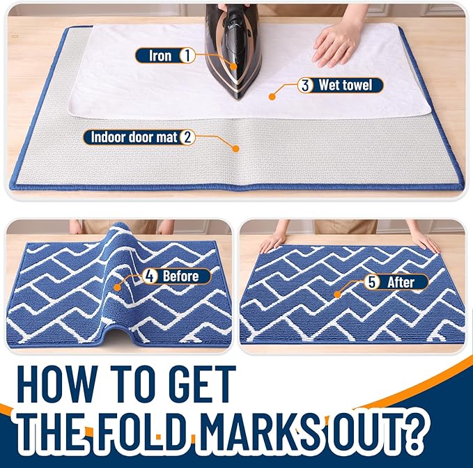 OLANLY Front Door Mat, Non-Slip Rubber Backing, Dirt Resistant and Absorbent, Washable, Easy to Clean Low-Profile Indoor Doormat for Back Door, Entryway, Inside Entrance, 40x32, Navy