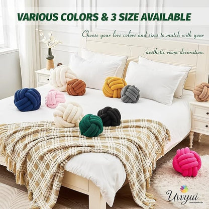 Uvvyui Knot Pillow Ball, Soft Home Decorative Pillows, Round Throw Pillow, Handmade Knotted Plush Pillow, Round Boucle Pillow Cushion (14 Inches Dark Green)
