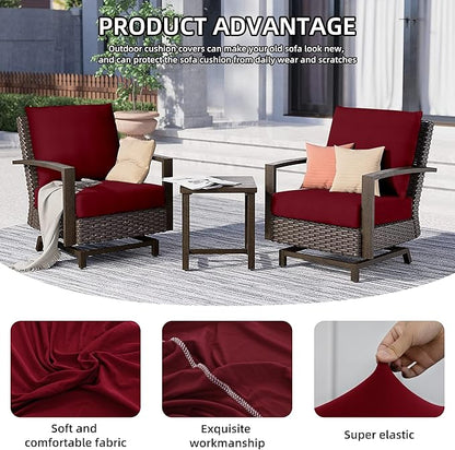 8Pcs Outdoor Cushion Covers, Patio Cushion Covers,Stretch Elastic Slipcovers, Replacement Washable & Reusable Furniture Protector for Patio Couch (Claret,Cover Only)