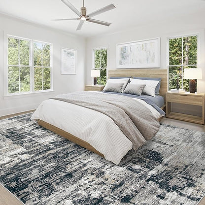 9x12 Area Rug for Living Room, Washable Modern Abstract Large Area Rug Neutral Soft Non Slip Kids Rug Stain Resistant Indoor Carpet for Bedroom Dining Room Playroom Office(BlackGrey, 9'x12')
