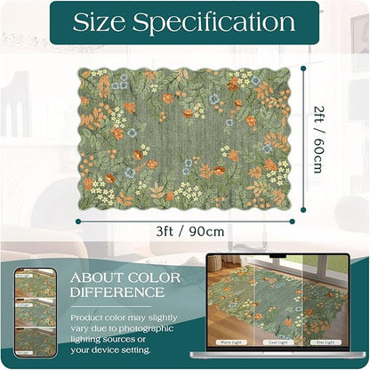 Front Door Mat Outside Entrance - 2x3 Spring Green Sage Floral Non-Slip Washable Doormat Indoor Outdoor Mat Boho Vintage Entry Rug Small Throw Rugs for Entryway Kitchen Front Porch Decor
