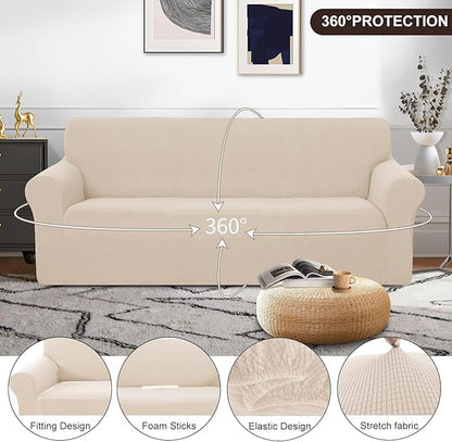 U-NICE HOME Stretch Couch Cover Sofa Cover Washable Sofa Slipcover Furniture Protector for 3 Cushion Couch Sofa Pet Friendly(Sofa, Beige)