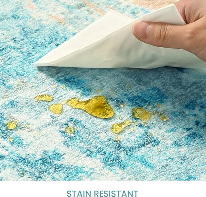 Entrance Rugs Indoor 2x3 Teal Blue Entry Rug Washable Abstract Small Area Rug Non-Slip Low Pile Throw Rugs for Entryway, Kitchen Floor, Front Door Indoor Door Mat, Bathroom, Bedroom Bedside