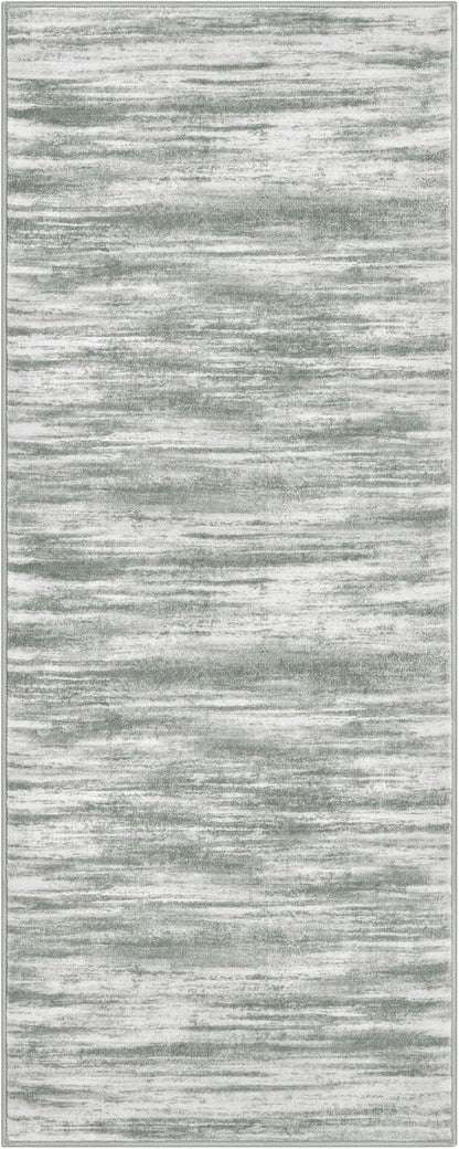 KOZYFLY Kitchen Runner Rug for Hallway Non-Slip Modern Abstract Runner Rug 2x5 Grey Green, Washable Carpet Runner Laundry Room Mat with Soft Low Pile for Entryway Bathroom Bedroom Kitchen