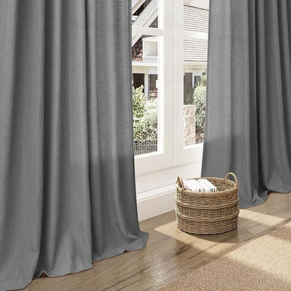 Dark Grey Linen Curtains 100 Inches Long for Bedroom Back Tab Light Filtering Privacy Sheer Curtains Modern Farmhouse Coastal Decor Cotton Textured Curtain for Living Room 2 Panel Set