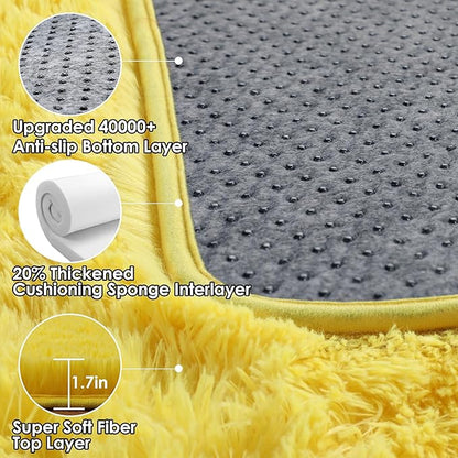 ONASAR Yellow Area Rugs for Bedroom Living Room, Fluffy 4x6 Indoor Bedside Floor Throw Rug, Soft Plush Shaggy Carpet for Nursery Kids Girls Boys Teen Dorm Home Office Decor Aesthetic