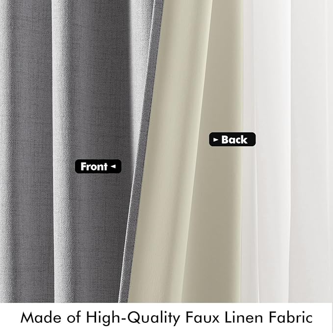 MIULEE 100% Blackout Linen Curtains for Bedroom, Glacier Gray Solid Luxury Decor Thermal Insulation Room Darkening Drapes for Living Room Nursery Back Tab Rod Pocket 42 x 96 Inches, 2 Panels