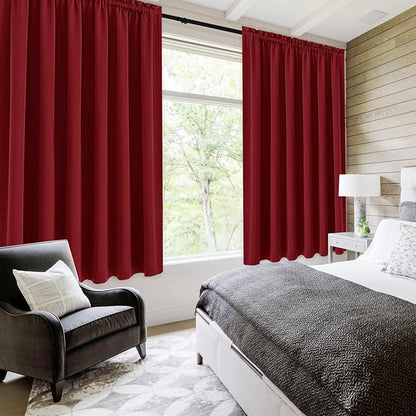 DWCN Burgund Short Blackout Curtains for Bedroom/Kitchen, Thermal Insulated Energy Saving Room Darkening Curtains for Living Room (W60 x L36 inch, Set of 2 Panels, Top of Rod Pocket)