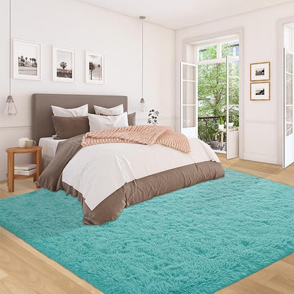 5x7 Area Rug for Living Room: Fluffy Shag Soft Washable Rugs Fuzzy Plush Indoor Carpet for Bedroom Nursery Playroom Dorm Kids Girls Boys Room (Teal Blue, 5'x7')