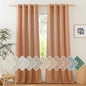 NICETOWN Flax Linen Curtains 108 inches Long for Large Windows, Ring Top Privacy with Light Filtering Linen Blend Drapes for Bedroom/Living Room, Burnt Orange, W55 x L108, Set of 2
