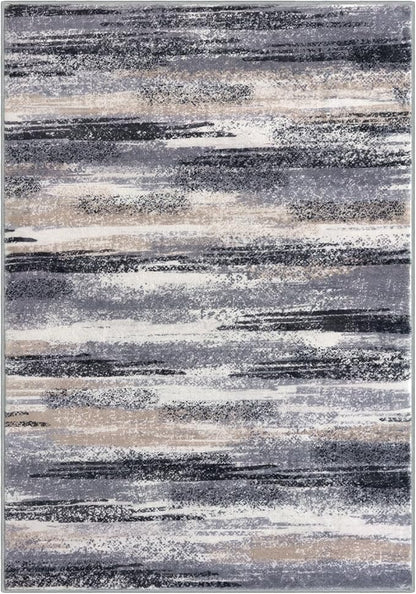 Lansny Modern Abstract Small Area Rug Indoor 3x5 Washable Rug Non-Slip Soft Entryway Rug Grey Black Multi Kitchen Mats Thin Print Faux Wool Floor Carpet Throw Rugs for Entrance Bedroom Home Decor