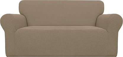 Easy-Going Stretch Oversized Loveseat Slipcover 1-Piece Sofa Cover Furniture Protector Couch Soft with Elastic Bottom for Kids Polyester Spandex Jacquard Fabric Small Checks Tan