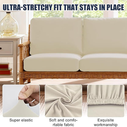 Patio Stretch Cushion Covers, Chair Cushion Covers& Sofa Replacement Slipcovers for Patio Furniture Cushion Covers, Washable Reusable Furniture Protector (4, Beige)
