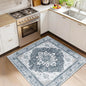 RELEANY Area Rugs Square 4ft Washable Non-Slip, Floral Vintage Distress Print Pattern Medallion Carpet for Living Room Bedroom Dining Room, Light Gray Grey White