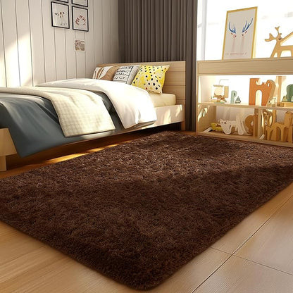Ophanie Brown Rugs for Bedroom Living Room, Fluffy Fuzzy Furry Carpet, Plush Soft Shaggy Bedside Indoor Floor 4x6 Area Rug for Kids Girls Boys Baby Teen Dorm Nursery Home Decor Aesthetic