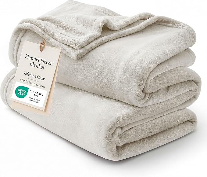 Bedsure Fleece Blanket Queen Blanket Linen - 280GSM Soft Lightweight Plush Cozy Blankets for Bed, Sofa, Couch, Travel, Camping