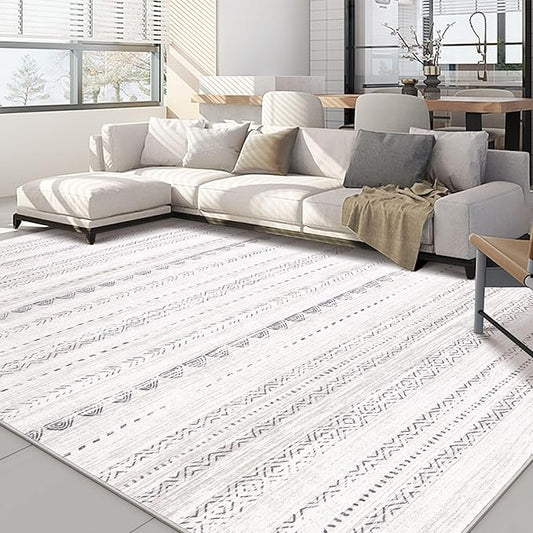 Nakagishi 10x14 Area Rugs Living Room: Washable Boho Large Neutral Modern Soft Stain Resistant Farmhouse Indoor Floor Rug Non-Slip Carpet for Bedroom Nursery Kids Playroom Office Dining Room- Gray