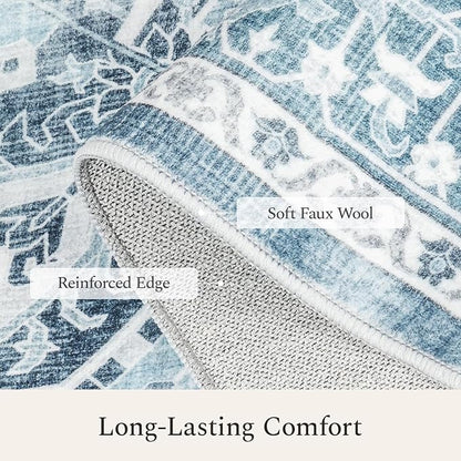 Rugflix 5x7 Area Rugs for Living Room, Machine Washable Rug Non Slip Stain Resistance, Large Rug Vintage Distressed Soft Carpet for Bedroom, Dining Room, Home Office, Blue