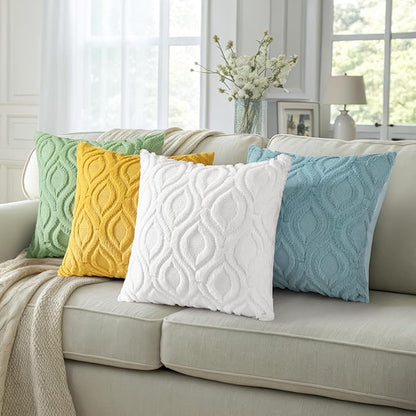 decorUhome Throw Pillow Covers 24x24 Inch Set of 2, Soft Plush Faux Wool White Solid Couch Pillow Covers, Accent Euro Sham Farmhouse Neutral Square Pillow Cases for Sofa Bed Living Room
