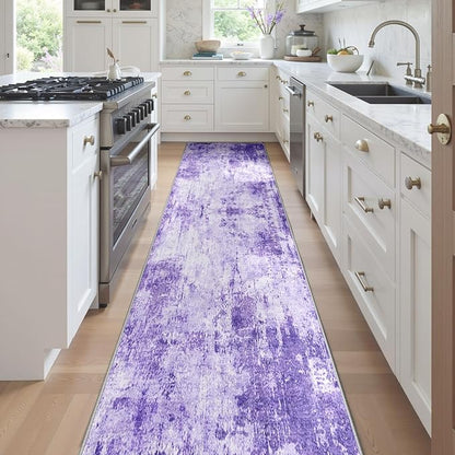 Washable Area Rugs 2'x10' Non-Slip Modern Abstract Soft for Living Room Entryway Bedroom Nursery, Print Pattern, Purple Gray Pink White