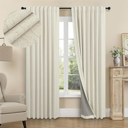 Darkening Curtains for Bedroom 72 Inch Length 2 Panels Coastal Linen Textured Blackout Curtains for Nursery Room Divider Office Cabin Closet Draft Blocking Block Out Kids Drape 52x72 Long Sand Beige