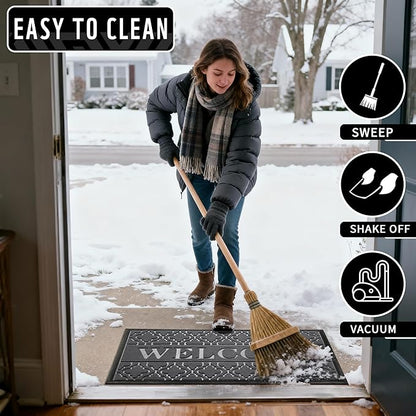 Yimobra Welcome Mat Outdoor Indoor, All-Season Waterproof Front Door Mat Outside Entrance, All-Weather Heavy Duty Non-Slip Doormat, Low Profile Porch Patio Entrance Mats, 60x36, Dark Grey