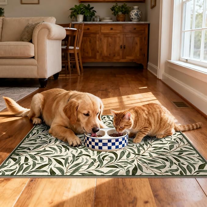 Front Door Mat Outside Entrance - 2x3 Boho Non-Slip Washable Spring Doormat Indoor Outdoor Entrance Sage Olive Green Leaf Rug Small Throw Rugs for Entryway Bedroom Kitchen Front Porch Decor