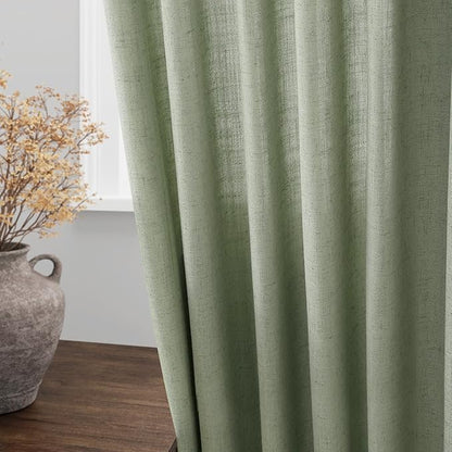Nanspring Light Sage Linen Curtains 84 Inch Length 2 Panels Set for Living Room Rod Pocket Back Tab Light Filtering Window Drapes for Bedroom Dining Room Protect Privacy Country Farmhouse Decor 52x84
